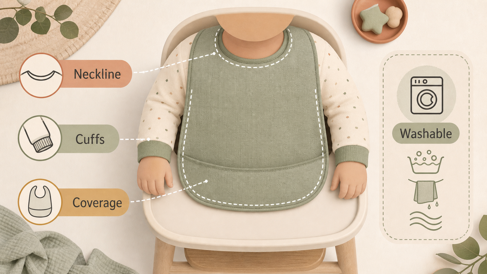 Editorial illustration for How Baby Feeding Bibs Should Fit, Feel and Perform